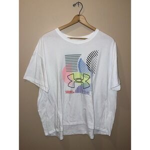 Under Armour T-Shirt Top Womens Plus Size 2XL White Big Logo Athleisure Graphic